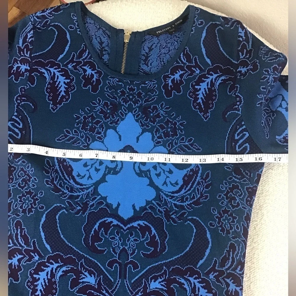 Felicity & Coco Jacquard Sweater Body-Con Dress In Teal Blue/Purple Women Large